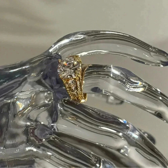 FREE🆕 Piatella ring, 2 carat round cut, side accents, 14k  yellow gold plated - Picture 7 of 16